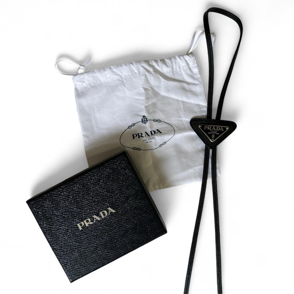 Prada Saffiano black leather bolo tie